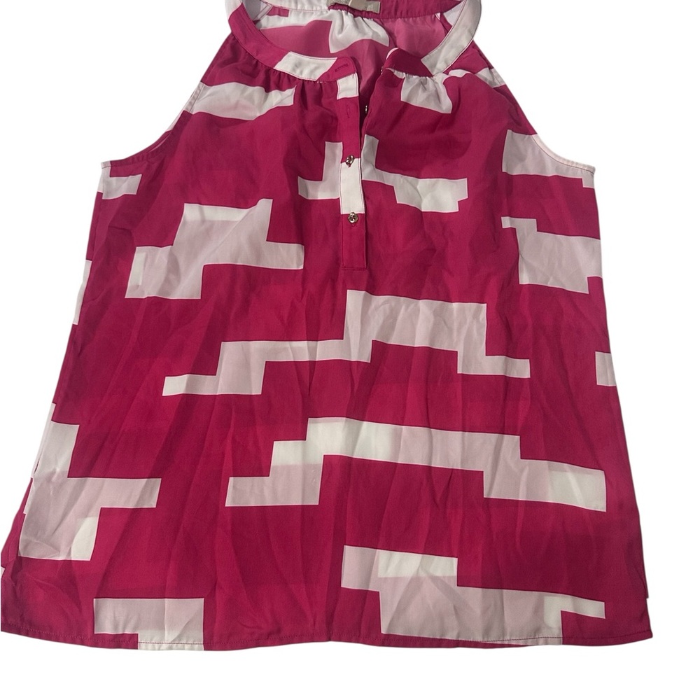 Banana Republic Women's Pink and White Geometric Print Sleeveless medium